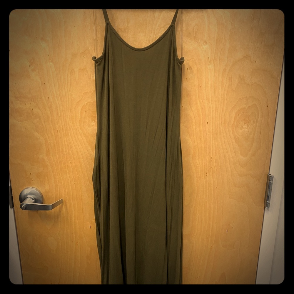 Olive Green Maxi Dress with Pockets.